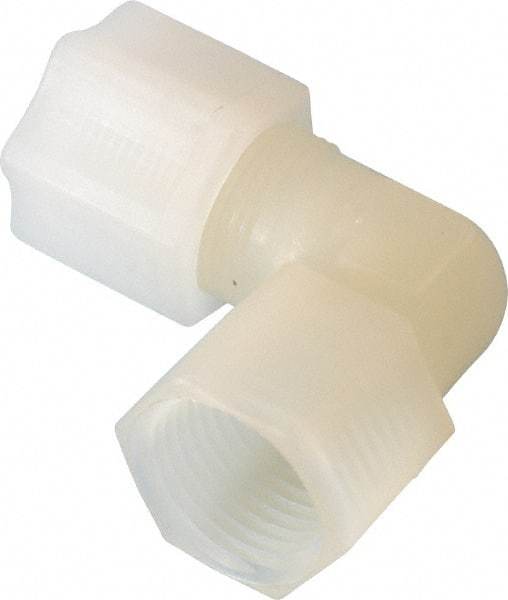 Made in USA - 1/2" Tube OD, Kynar Plastic Compression Tube Female Elbow - 1/2 NPT Pipe, 275°F Max, Plastic Grip - Americas Industrial Supply