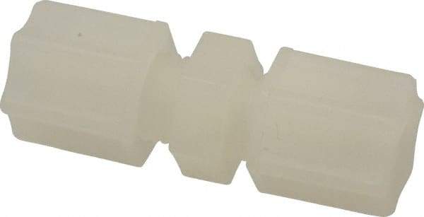 Made in USA - 1/4" Tube OD, Kynar Plastic Compression Tube Union - 275°F Max, Plastic Grip - Americas Industrial Supply