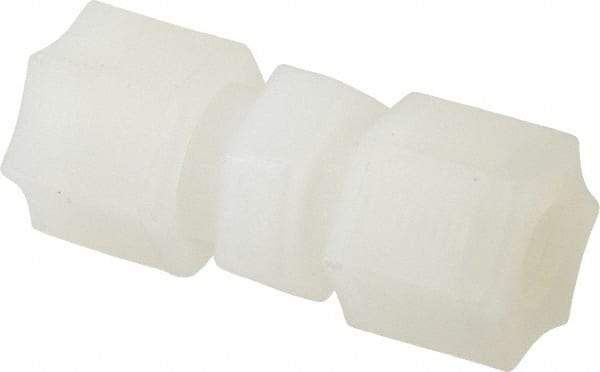 Made in USA - 3/8" Tube OD, Kynar Plastic Compression Tube Union - 275°F Max, Plastic Grip - Americas Industrial Supply