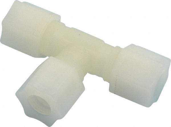 Made in USA - 1/2" Tube OD, Kynar Plastic Compression Tube Union Tee - 275°F Max, Plastic Grip - Americas Industrial Supply
