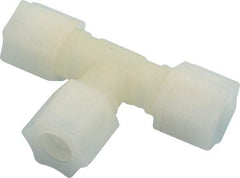 Made in USA - 1/2" Tube OD, Kynar Plastic Compression Tube Union Tee - 275°F Max, Plastic Grip - Americas Industrial Supply
