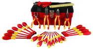 25 Piece - Insulated Tool Set with Pliers; Cutters; Ruler; Knife; Slotted; Phillips; Square & Terminal Block Screwdrivers; Nut Drivers in Tool Box - Americas Industrial Supply