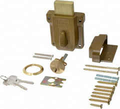 Yale - 1-1/8 to 2-1/4" Door Thickness, Brass Lacquer Finish, 112 Rimlock Deadbolt - Rim Cylinder - Americas Industrial Supply