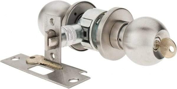 Yale - 1-3/8" Door Thickness, Stainless Steel Storeroom Knob Lockset - 2-3/4" Back Set, 2 Cylinder - Americas Industrial Supply