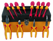 12 Piece - Insulated Pliers; Cutters; Slotted & Phillips Screwdrivers; Nut Drivers in Tool Box - Americas Industrial Supply