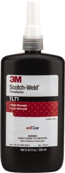 3M - 250 mL, Red, High Strength Liquid Threadlocker - Series TL71, 24 hr Full Cure Time, Hand Tool, Heat Removal - Americas Industrial Supply