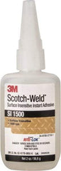 3M - 2 oz Bottle Clear Instant Adhesive - Series SI1500, 5 to 60 sec Working Time, 24 hr Full Cure Time, Bonds to Cardboard, Ceramic, Fabric, Fiberglass, Foam, Glass, Leather, Metal, Paper, Plastic, Rubber, Vinyl & Wood - Americas Industrial Supply