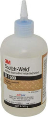 3M - 1 Lb Bottle Clear Instant Adhesive - Series SI1500, 5 to 60 sec Working Time, 24 hr Full Cure Time, Bonds to Cardboard, Ceramic, Fabric, Fiberglass, Foam, Glass, Leather, Metal, Paper, Plastic, Rubber, Vinyl & Wood - Americas Industrial Supply