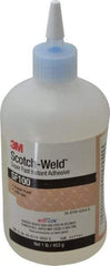 3M - 1 Lb Bottle Clear Instant Adhesive - Series SF100, 3 to 30 sec Working Time, 24 hr Full Cure Time, Bonds to Cardboard, Ceramic, Fabric, Fiberglass, Foam, Glass, Leather, Metal, Paper, Plastic, Rubber, Vinyl & Wood - Americas Industrial Supply