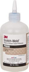 3M - 1 Lb Bottle Clear Instant Adhesive - Series PR600, 4 to 25 sec Working Time, 24 hr Full Cure Time, Bonds to Cardboard, Ceramic, Fabric, Fiberglass, Foam, Glass, Leather, Metal, Paper, Plastic, Rubber, Vinyl & Wood - Americas Industrial Supply