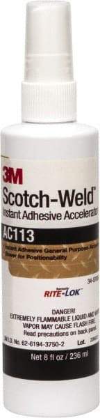 3M - 8 oz Bottle Amber Instant Adhesive - Series AC113, Bonds to Metal, Plastic & Rubber - Americas Industrial Supply