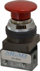 Mead - 1/8" NPT Emergency Stop Manual Valve - 3 Ports, 3-Way, 2-Position Detent, Emergency Stop Push Button Red & Manual Return - Americas Industrial Supply