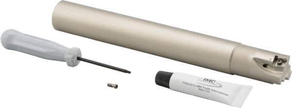 Iscar - 1" Cut Diam, 0.315" Max Depth of Cut, 1" Shank Diam, 7.87" OAL, Indexable Square Shoulder Helical End Mill - Cylindrical Shank, 90° Lead Angle, Through Coolant, Series Helitang - Americas Industrial Supply