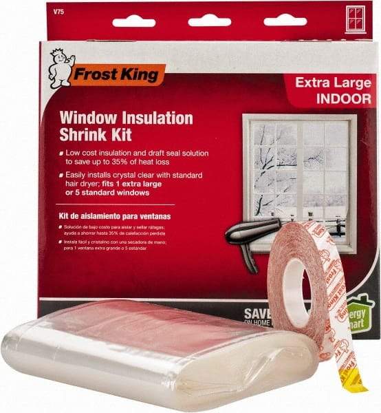 Frost King - 210" Long x 62" Wide, Indoor Shrink Film and Tape Weather Kit Weatherstripping - Clear Plastic - Americas Industrial Supply