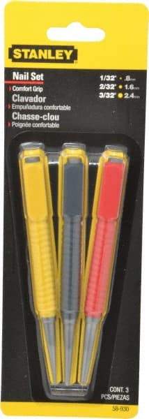 Stanley - 3 Piece, 1/32 to 3/32", Nail Punch Set - Comes in Carded - Americas Industrial Supply