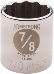 Armstrong - 7/8", 3/8" Drive, Standard Hand Socket - 12 Points, 1-13/64" OAL - Americas Industrial Supply