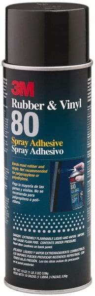 3M - 19 oz Aerosol Yellow Spray Adhesive - High Tack, 300°F Heat Resistance, 28 Sq Ft Coverage, High Strength Bond, 30 min Max Bonding Time, Flammable, Series Rubber & Vinyl 80 - Americas Industrial Supply