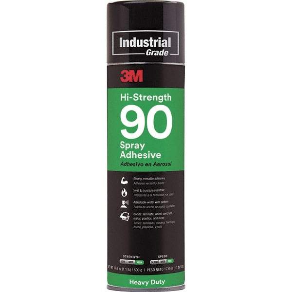 3M - 24 oz Aerosol Clear Spray Adhesive - High Tack, 250°F Heat Resistance, 23.6 Sq Ft Coverage, High Strength Bond, 10 min Max Bonding Time, Flammable, Series High-Strength 90 - Americas Industrial Supply
