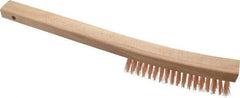 Ampco - 4 Rows x 19 Columns Bronze Curve-Handle Wire Brush - 13-3/4" OAL, 1-1/8" Trim Length, Wood Curved Handle - Americas Industrial Supply