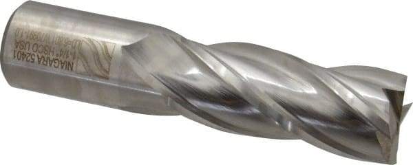 Niagara Cutter - 1-1/4", 3" LOC, 1-1/4" Shank Diam, 5-1/2" OAL, 4 Flute, Cobalt Square End Mill - Single End, Uncoated, Spiral Flute, 30° Helix, Centercutting, Right Hand Cut, Right Hand Flute, Series SPC408 - Americas Industrial Supply