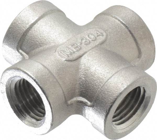 Merit Brass - 1/4" Grade 304 Stainless Steel Pipe Cross - FNPT End Connections, 150 psi - Americas Industrial Supply