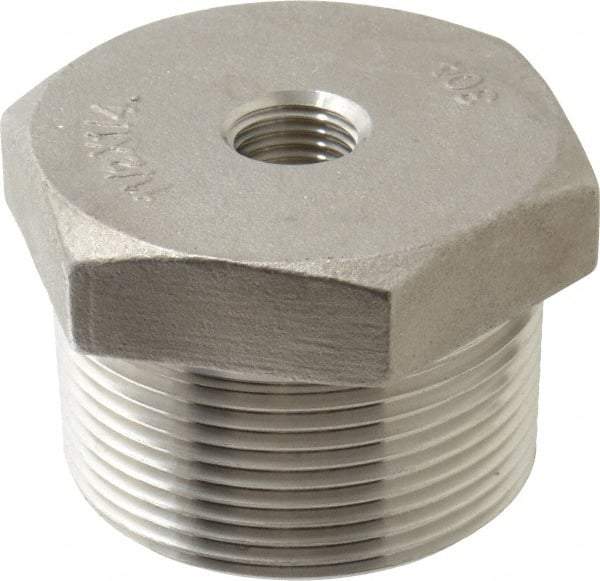 Merit Brass - 1-1/2 x 1/4" Grade 304 Stainless Steel Pipe Hex Bushing - MNPT x FNPT End Connections, 150 psi - Americas Industrial Supply