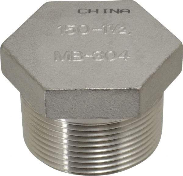 Merit Brass - 1-1/2" Grade 304 Stainless Steel Pipe Hex Head Plug - MNPT End Connections, 150 psi - Americas Industrial Supply