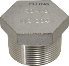 Merit Brass - 1-1/2" Grade 304 Stainless Steel Pipe Hex Head Plug - MNPT End Connections, 150 psi - Americas Industrial Supply