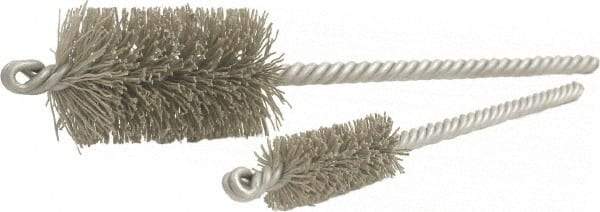 Brush Research Mfg. - 1.135" Diam Helical Nylon Tube Brush - Double Spiral, 0.022" Filament Diam, 2" Brush Length, 8" OAL, 0.31" Diam Steel Shank - Americas Industrial Supply