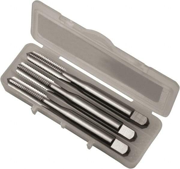 Vermont Tap & Die - #8-32 UNC, 4 Flute, Bottoming, Plug & Taper, Bright Finish, High Speed Steel Tap Set - Left Hand Cut, 53.98mm OAL, 3/4" Thread Length, Series 3105L - Americas Industrial Supply