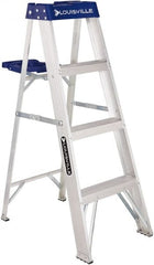 Louisville - 3 Steps, 4' High, Type I Rating, Aluminum Step Ladder - Americas Industrial Supply