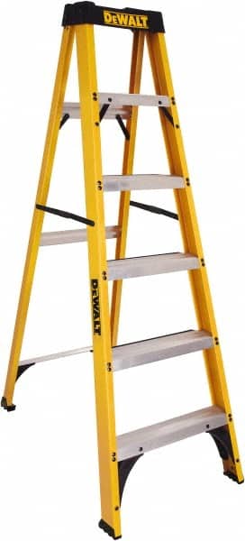DeWALT - 4 Steps, 6' High, Type I Rating, Fiberglass Step Ladder - Americas Industrial Supply