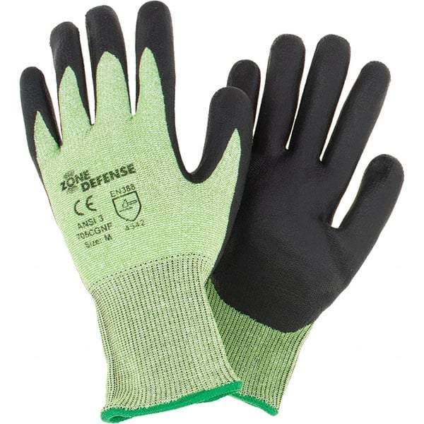 West Chester Protective Gear - Size M, ANSI Cut Lvl A3, Cut Resistant Gloves - Palm Coated, Hi-Vis Lime/Black - Americas Industrial Supply