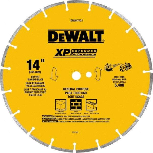 DeWALT - 14" Diam x 1" Hole x 1/2" Thick, I Hardness, Surface Grinding Wheel - Diamond, Type 1, Fine/Extra Fine Grade - Americas Industrial Supply