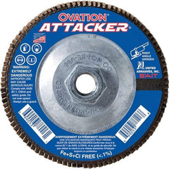 Sait - 120 Grit, 4-1/2" Disc Diam, 5/8-11 Center Hole, Type 27 Zirconia Alumina Flap Disc - 13,300 Max RPM, Fiberglass Backing, Arbor Attaching System, Coated - Americas Industrial Supply