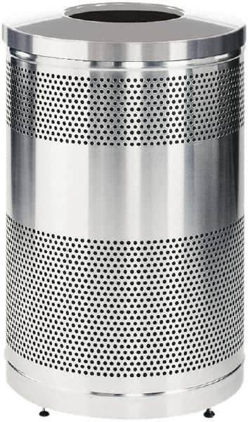 Rubbermaid - 51 Gal Silver Round Decorative Waste Receptacle With Top - Stainless Steel, 902mm High - Americas Industrial Supply