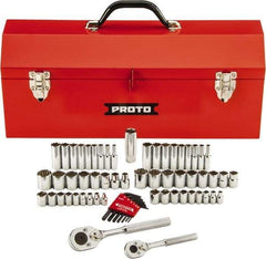 Proto - 63 Piece 1/4" & 3/8" Drive Full Polish Finish Deep Well Impact Socket Set - 6, 12 Points, 1/4" to 3/4" (5mm to 18mm) Range, Inch/Metric Measurement Standard - Americas Industrial Supply