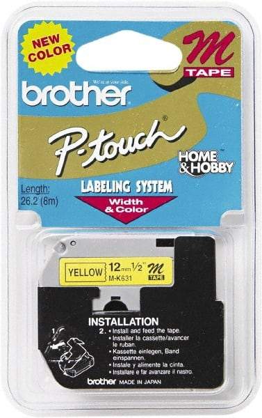 Brother - 1/2" Wide, Yellow Tape Cassette - For Label Maker - Americas Industrial Supply