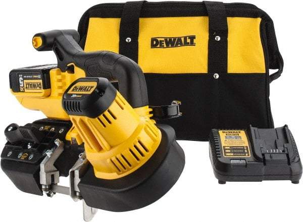 DeWALT - 20 Volt, 32-7/8" Blade, 740 SFPM Cordless Portable Bandsaw - 2-1/2" (Round) & 2-1/2 x 2-1/2" (Rectangle) Cutting Capacity, Lithium-Ion Battery Included - Americas Industrial Supply