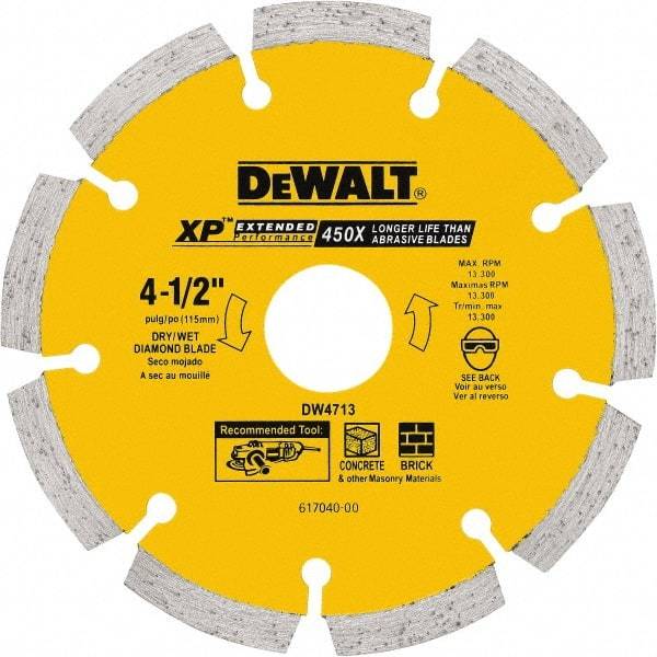 DeWALT - 5" Diam, 7/8" Arbor Hole Diam, 5 Tooth Wet & Dry Cut Saw Blade - Diamond Matrix, General Purpose Action, Standard Round Arbor - Americas Industrial Supply