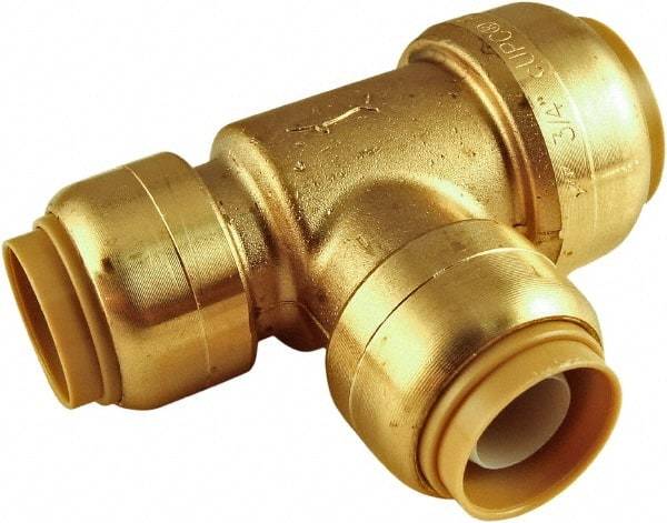 SharkBite - Brass & Chrome Pipe Fittings Type: Reducing Tee Fitting Size: 3/4 x 1/2 x 1/2 - Americas Industrial Supply