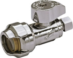 SharkBite - 1/2 & 1/4" Pipe, 200 psi WOG Rating, Brass Stop Valve - Chrome Finished Handle, Push Fit End Connections, For Potable Water Applications - Americas Industrial Supply