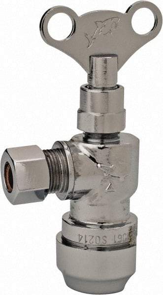 SharkBite - 1/2 & 3/8" Pipe, 200 psi WOG Rating, Brass Angle Stop Valve - Loose Key Handle, Push Fit End Connections, For Potable Water Applications - Americas Industrial Supply