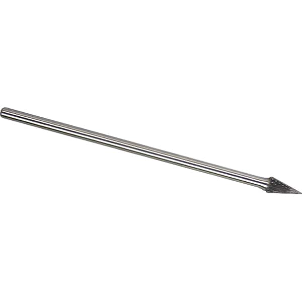 Made in USA - 3/8" Cut Diam, 1/4" Shank Diam, Cone Head Double Cut Burr - Carbide, 5/8" LOC, 6-5/8" OAL - Americas Industrial Supply
