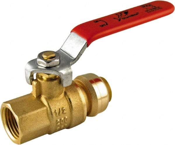 SharkBite - 1/2 x 1/2" Pipe, Standard Port, Brass Valve Female Connector Ball Valve - Inline - Two Way Flow, Push-to-Connect x FNPT Ends, Steel Handle, 200 WOG - Americas Industrial Supply