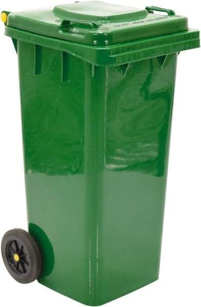 Vestil - 32 Gal Green Square Trash Can - Polyethylene, None Graphic, 38" High x 21-13/16" Long x 18-3/4" Wide, Lid Included - Americas Industrial Supply