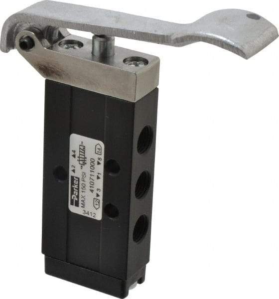 Parker - 0.20 CV Rate, 1/8" NPT Inlet Direct Air 2 Mechanical Spool Valve - 150 Max psi, H, Lever Spring Return - Americas Industrial Supply