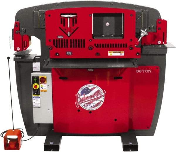 Edwards Manufacturing - 9-3/4" Throat Depth, 65 Ton Punch Pressure, 1-1/16" in 3/4" Punch Capacity Ironworker - 7-1/2 hp, 3 Phase, 460 Volts, 50" Wide x 60-1/4" High x 45" Deep - Americas Industrial Supply