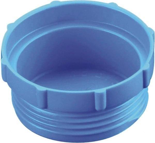Caplugs - Serrated Round Head, Threaded Plug - 2.12" OD, 51/64" Long, High-Density Polyethylene, Blue - Americas Industrial Supply