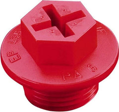 Caplugs - Hex Head with Slot, Threaded Plug - 0.98" OD, 13/16" Long, High-Density Polyethylene, Red - Americas Industrial Supply